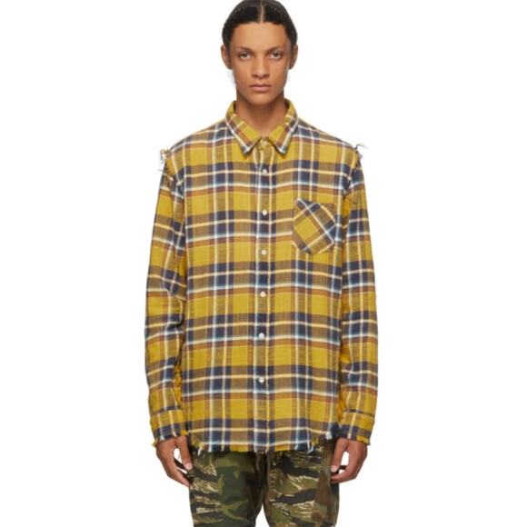 R13 Black & Yellow Plaid Flannel Shirt Size Large - Picture 2 of 9